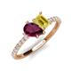 5 - Zahara 9x6 mm Pear Rhodolite Garnet and 7x5 mm Emerald Cut Lab Created Yellow Sapphire 2 Stone Duo Ring 