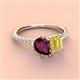 4 - Zahara 9x6 mm Pear Rhodolite Garnet and 7x5 mm Emerald Cut Lab Created Yellow Sapphire 2 Stone Duo Ring 