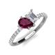5 - Zahara 9x6 mm Pear Rhodolite Garnet and 7x5 mm Emerald Cut White Sapphire 2 Stone Duo Ring 