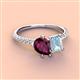 4 - Zahara 9x6 mm Pear Rhodolite Garnet and 7x5 mm Emerald Cut Aquamarine 2 Stone Duo Ring 