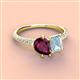 4 - Zahara 9x6 mm Pear Rhodolite Garnet and 7x5 mm Emerald Cut Aquamarine 2 Stone Duo Ring 
