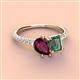 4 - Zahara 9x6 mm Pear Rhodolite Garnet and 7x5 mm Emerald Cut Lab Created Alexandrite 2 Stone Duo Ring 