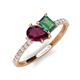 5 - Zahara 9x6 mm Pear Rhodolite Garnet and 7x5 mm Emerald Cut Lab Created Alexandrite 2 Stone Duo Ring 