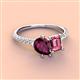 4 - Zahara 9x6 mm Pear Rhodolite Garnet and 7x5 mm Emerald Cut Pink Tourmaline 2 Stone Duo Ring 