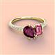 4 - Zahara 9x6 mm Pear Rhodolite Garnet and 7x5 mm Emerald Cut Pink Tourmaline 2 Stone Duo Ring 