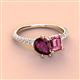 4 - Zahara 9x6 mm Pear Rhodolite Garnet and 7x5 mm Emerald Cut Pink Tourmaline 2 Stone Duo Ring 