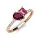 5 - Zahara 9x6 mm Pear Rhodolite Garnet and 7x5 mm Emerald Cut Pink Tourmaline 2 Stone Duo Ring 