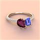 4 - Zahara 9x6 mm Pear Rhodolite Garnet and 7x5 mm Emerald Cut Tanzanite 2 Stone Duo Ring 