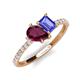 5 - Zahara 9x6 mm Pear Rhodolite Garnet and 7x5 mm Emerald Cut Tanzanite 2 Stone Duo Ring 