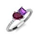 5 - Zahara 9x6 mm Pear Rhodolite Garnet and 7x5 mm Emerald Cut Amethyst 2 Stone Duo Ring 