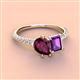 4 - Zahara 9x6 mm Pear Rhodolite Garnet and 7x5 mm Emerald Cut Amethyst 2 Stone Duo Ring 