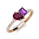 5 - Zahara 9x6 mm Pear Rhodolite Garnet and 7x5 mm Emerald Cut Amethyst 2 Stone Duo Ring 