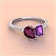 4 - Zahara 9x6 mm Pear Rhodolite Garnet and 7x5 mm Emerald Cut Amethyst 2 Stone Duo Ring 
