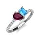 5 - Zahara 9x6 mm Pear Rhodolite Garnet and 7x5 mm Emerald Cut Blue Topaz 2 Stone Duo Ring 