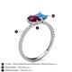 6 - Zahara 9x6 mm Pear Rhodolite Garnet and 7x5 mm Emerald Cut Blue Topaz 2 Stone Duo Ring 