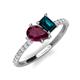5 - Zahara 9x6 mm Pear Rhodolite Garnet and 7x5 mm Emerald Cut London Blue Topaz 2 Stone Duo Ring 