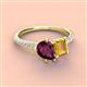 4 - Zahara 9x6 mm Pear Rhodolite Garnet and 7x5 mm Emerald Cut Citrine 2 Stone Duo Ring 