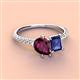 4 - Zahara 9x6 mm Pear Rhodolite Garnet and 7x5 mm Emerald Cut Iolite 2 Stone Duo Ring 