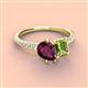 4 - Zahara 9x6 mm Pear Rhodolite Garnet and 7x5 mm Emerald Cut Peridot 2 Stone Duo Ring 
