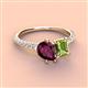 4 - Zahara 9x6 mm Pear Rhodolite Garnet and 7x5 mm Emerald Cut Peridot 2 Stone Duo Ring 