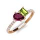 5 - Zahara 9x6 mm Pear Rhodolite Garnet and 7x5 mm Emerald Cut Peridot 2 Stone Duo Ring 