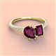 4 - Zahara 9x6 mm Pear and 7x5 mm Emerald Cut Rhodolite Garnet 2 Stone Duo Ring 