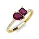 5 - Zahara 9x6 mm Pear and 7x5 mm Emerald Cut Rhodolite Garnet 2 Stone Duo Ring 