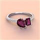 4 - Zahara 9x6 mm Pear and 7x5 mm Emerald Cut Rhodolite Garnet 2 Stone Duo Ring 