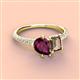 4 - Zahara 9x6 mm Pear Rhodolite Garnet and 7x5 mm Emerald Cut Smoky Quartz 2 Stone Duo Ring 