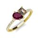 5 - Zahara 9x6 mm Pear Rhodolite Garnet and 7x5 mm Emerald Cut Smoky Quartz 2 Stone Duo Ring 