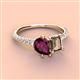 4 - Zahara 9x6 mm Pear Rhodolite Garnet and 7x5 mm Emerald Cut Smoky Quartz 2 Stone Duo Ring 