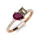 5 - Zahara 9x6 mm Pear Rhodolite Garnet and 7x5 mm Emerald Cut Smoky Quartz 2 Stone Duo Ring 