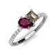 5 - Zahara 9x6 mm Pear Rhodolite Garnet and 7x5 mm Emerald Cut Smoky Quartz 2 Stone Duo Ring 