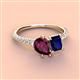 4 - Zahara 9x6 mm Pear Rhodolite Garnet and 7x5 mm Emerald Cut Lab Created Blue Sapphire 2 Stone Duo Ring 