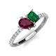 5 - Zahara 9x6 mm Pear Rhodolite Garnet and 7x5 mm Emerald Cut Lab Created Emerald 2 Stone Duo Ring 