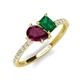 5 - Zahara 9x6 mm Pear Rhodolite Garnet and 7x5 mm Emerald Cut Lab Created Emerald 2 Stone Duo Ring 