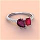 4 - Zahara 9x6 mm Pear Rhodolite Garnet and 7x5 mm Emerald Cut Lab Created Ruby 2 Stone Duo Ring 