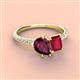 4 - Zahara 9x6 mm Pear Rhodolite Garnet and 7x5 mm Emerald Cut Lab Created Ruby 2 Stone Duo Ring 