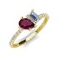 5 - Zahara 9x6 mm Pear Rhodolite Garnet and IGI Certified 7x5 mm Emerald Cut Lab Grown Diamond 2 Stone Duo Ring 