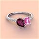 4 - Zahara 9x6 mm Pear Rhodolite Garnet and 7x5 mm Emerald Cut Lab Created Pink Sapphire 2 Stone Duo Ring 