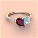 4 - Zahara 9x6 mm Pear Rhodolite Garnet and 7x5 mm Emerald Cut Aquamarine 2 Stone Duo Ring 