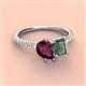 4 - Zahara 9x6 mm Pear Rhodolite Garnet and 7x5 mm Emerald Cut Lab Created Alexandrite 2 Stone Duo Ring 