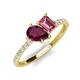 5 - Zahara 9x6 mm Pear Rhodolite Garnet and 7x5 mm Emerald Cut Pink Tourmaline 2 Stone Duo Ring 