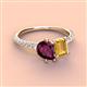 4 - Zahara 9x6 mm Pear Rhodolite Garnet and 7x5 mm Emerald Cut Citrine 2 Stone Duo Ring 