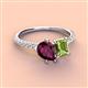 4 - Zahara 9x6 mm Pear Rhodolite Garnet and 7x5 mm Emerald Cut Peridot 2 Stone Duo Ring 