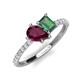 5 - Zahara 9x6 mm Pear Rhodolite Garnet and 7x5 mm Emerald Cut Lab Created Alexandrite 2 Stone Duo Ring 