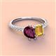 4 - Zahara 9x6 mm Pear Rhodolite Garnet and 7x5 mm Emerald Cut Citrine 2 Stone Duo Ring 