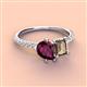 4 - Zahara 9x6 mm Pear Rhodolite Garnet and 7x5 mm Emerald Cut Smoky Quartz 2 Stone Duo Ring 