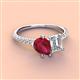 4 - Zahara 9x7 mm Pear Ruby and 7x5 mm IGI Certified Emerald Cut Lab Grown Diamond 2 Stone Duo Ring 