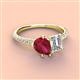 4 - Zahara 9x7 mm Pear Ruby and 7x5 mm GIA Certified Emerald Cut Diamond 2 Stone Duo Ring 